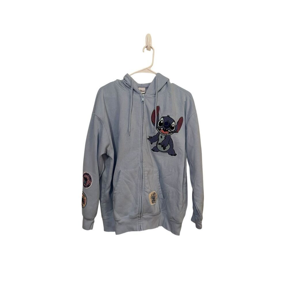 Disney Stitch Womens Light Blue Full Zip Long Sleeve Brushed Fleece Hoodie 2XL